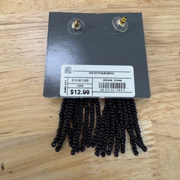 Black Beaded Tassel Dangle Earrings With Gold Accents For Women - Picture 5 of 6